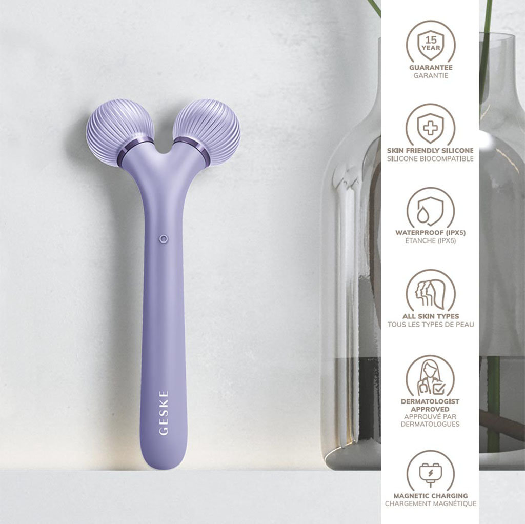 Geske SmartAppGuided 4-in-1 Sonic Facial Roller In Purple Color For Firm & Radiant Skin 