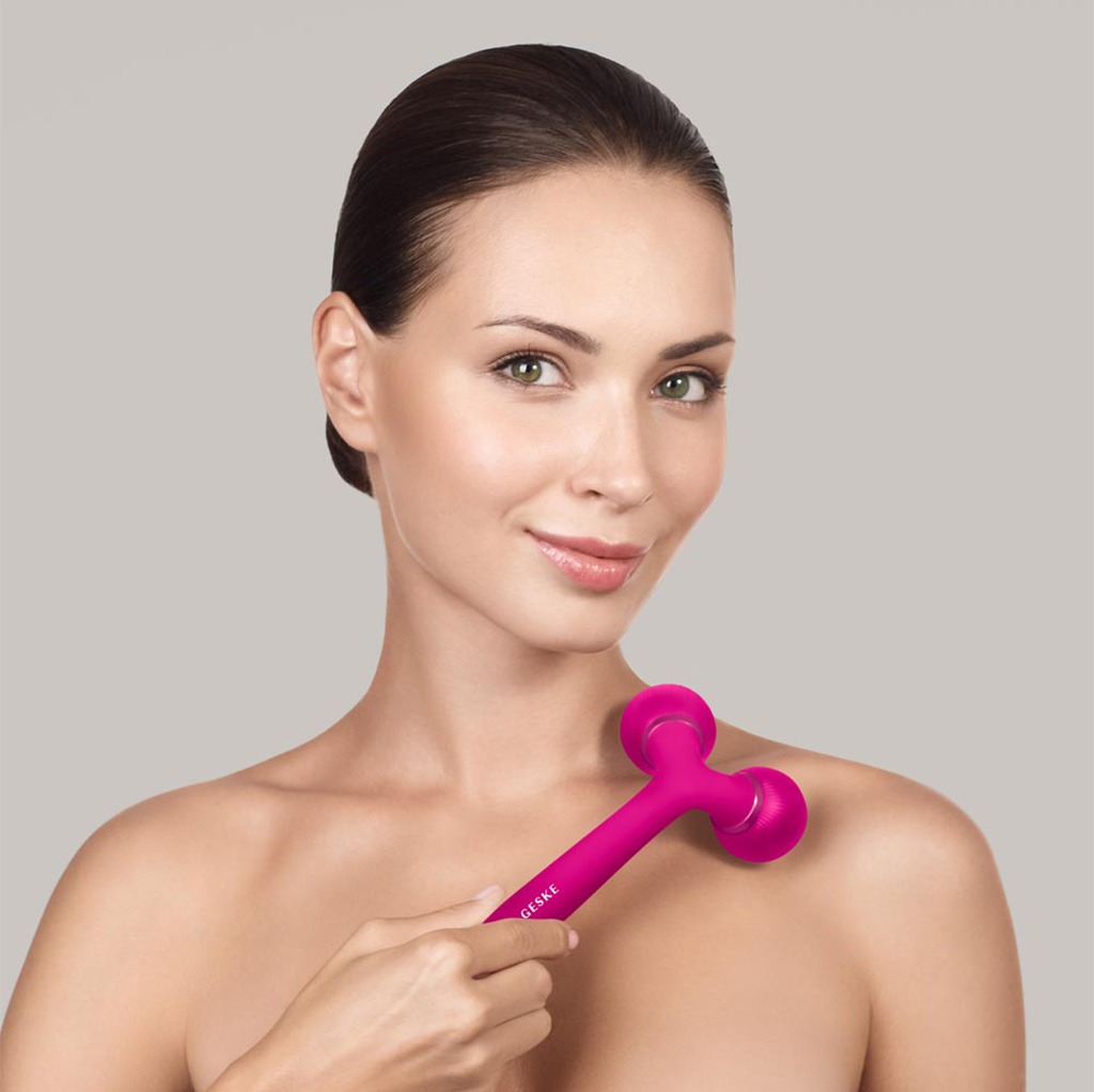 Geske SmartAppGuided 4-in-1 Sonic Facial and Body Roller In Magenta Colour For Radiant Skin