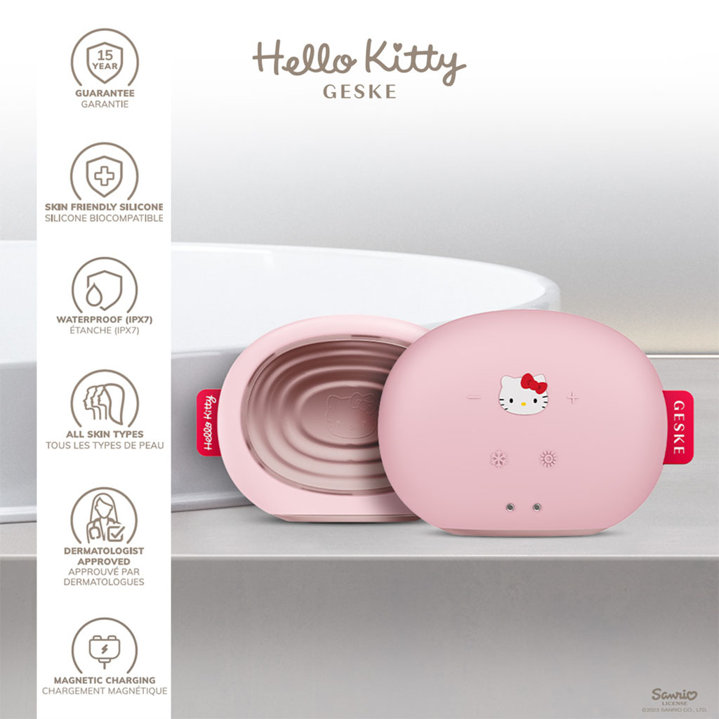 Geske Hello Kitty SmartAppGuided 4-in-1 Sonic Facial Brush In Pink Color For Deep Cleansing & Anti-Aging Massage