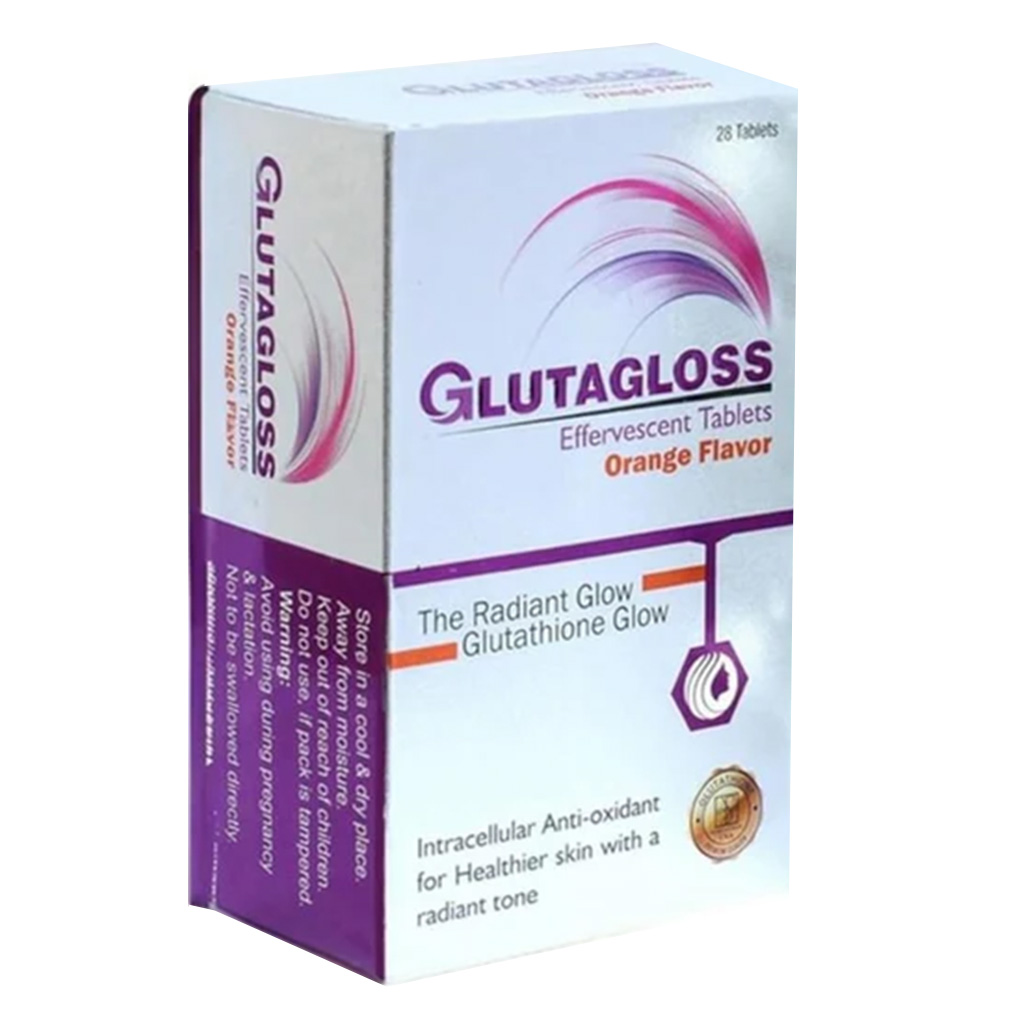 Glutagloss Glutathione & Vitamin C Effervescent Tablets Orange Flavour, Pack of 28'S