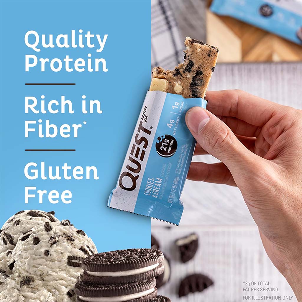 Quest Nutrition Cookies & Cream Flavoured Protein Bar 60g, Pack of 12's