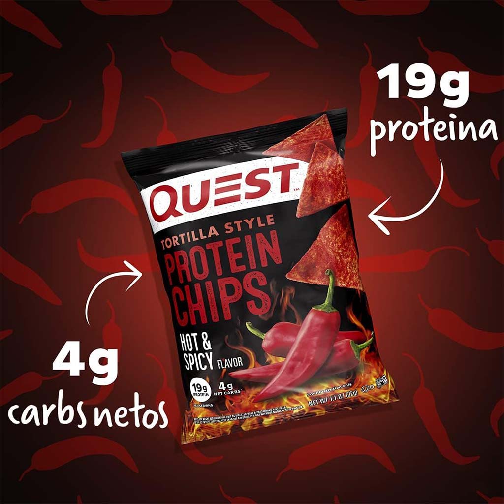Quest Nutrition Tortilla Style Protein Chips 32g With Hot & Spicy Flavor, Pack of 8’s