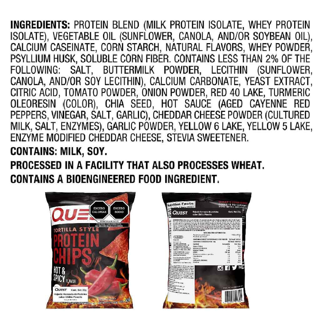 Quest Nutrition Tortilla Style Protein Chips 32g With Hot & Spicy Flavor, Pack of 8’s