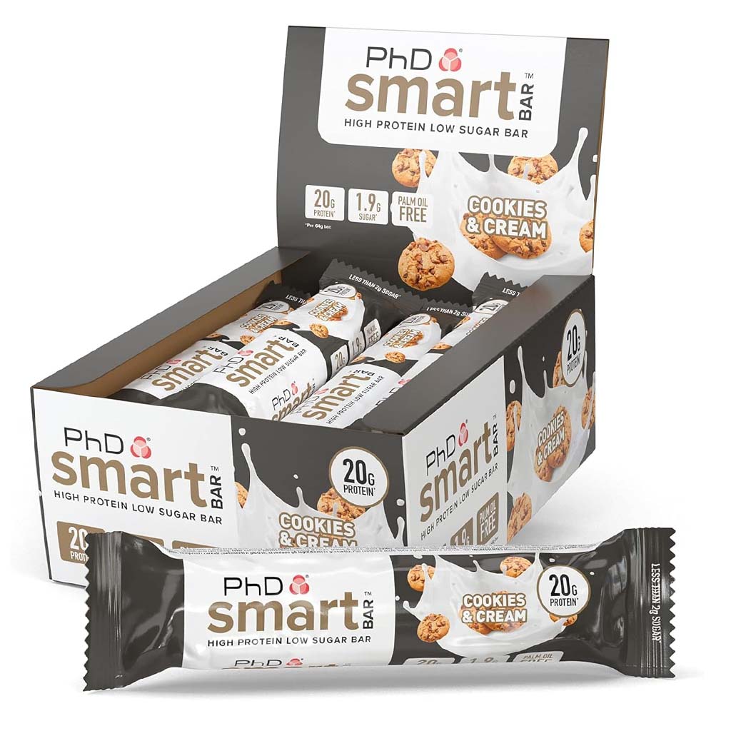 PhD Nutrition Smart Cookies & Cream Flavoured Protein Bar 64g, Pack of 12’s