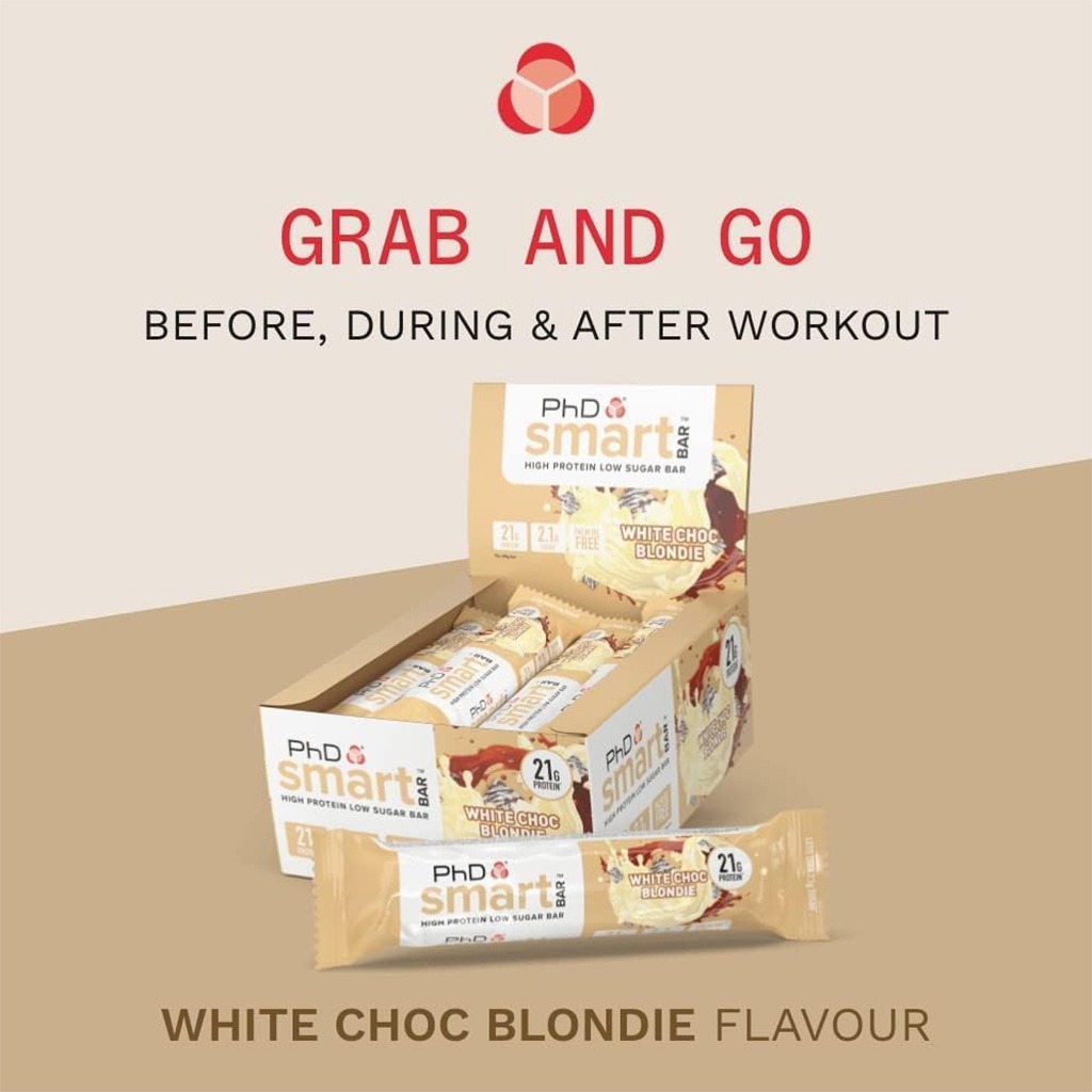 PhD Nutrition Smart White Chocolate Blondie Flavoured Protein Bar 64g, Pack of 12’s
