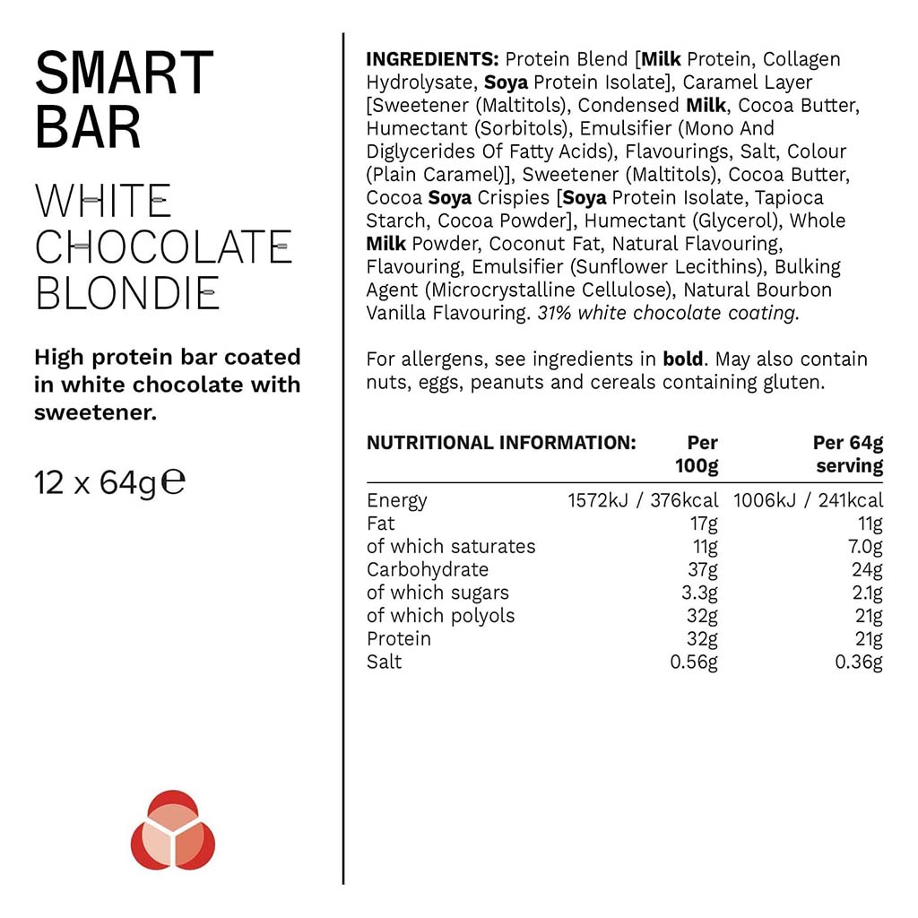 PhD Nutrition Smart White Chocolate Blondie Flavoured Protein Bar 64g, Pack of 12’s