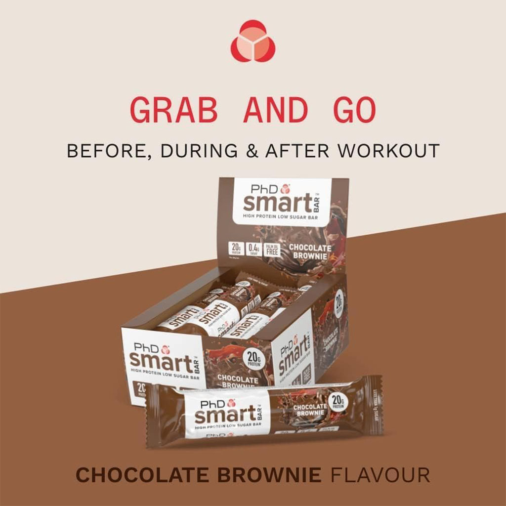 PhD Nutrition Smart Chocolate Brownie Flavoured Protein Bar 64g, Pack of 12’s 