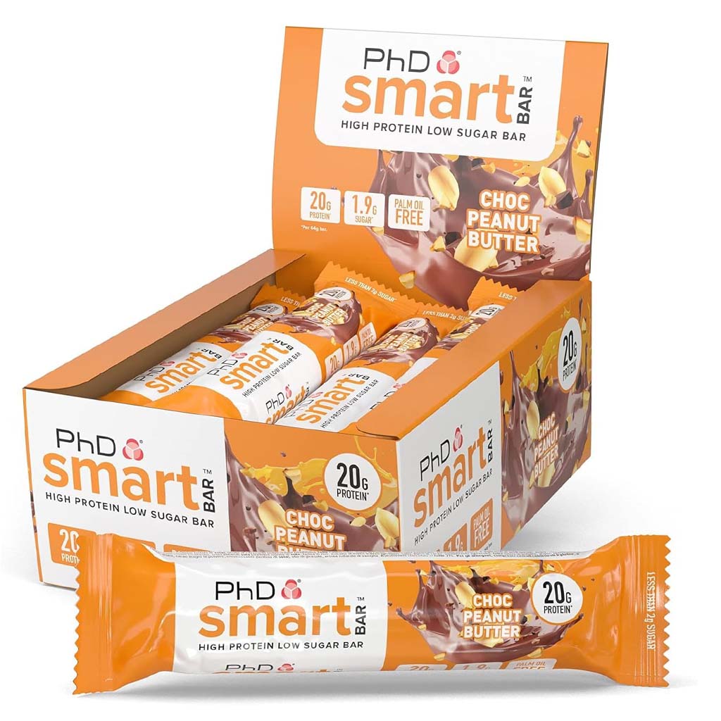 PhD Nutrition Smart Chocolate & Peanut Butter Flavoured Protein Bar 64g, Pack of 12's