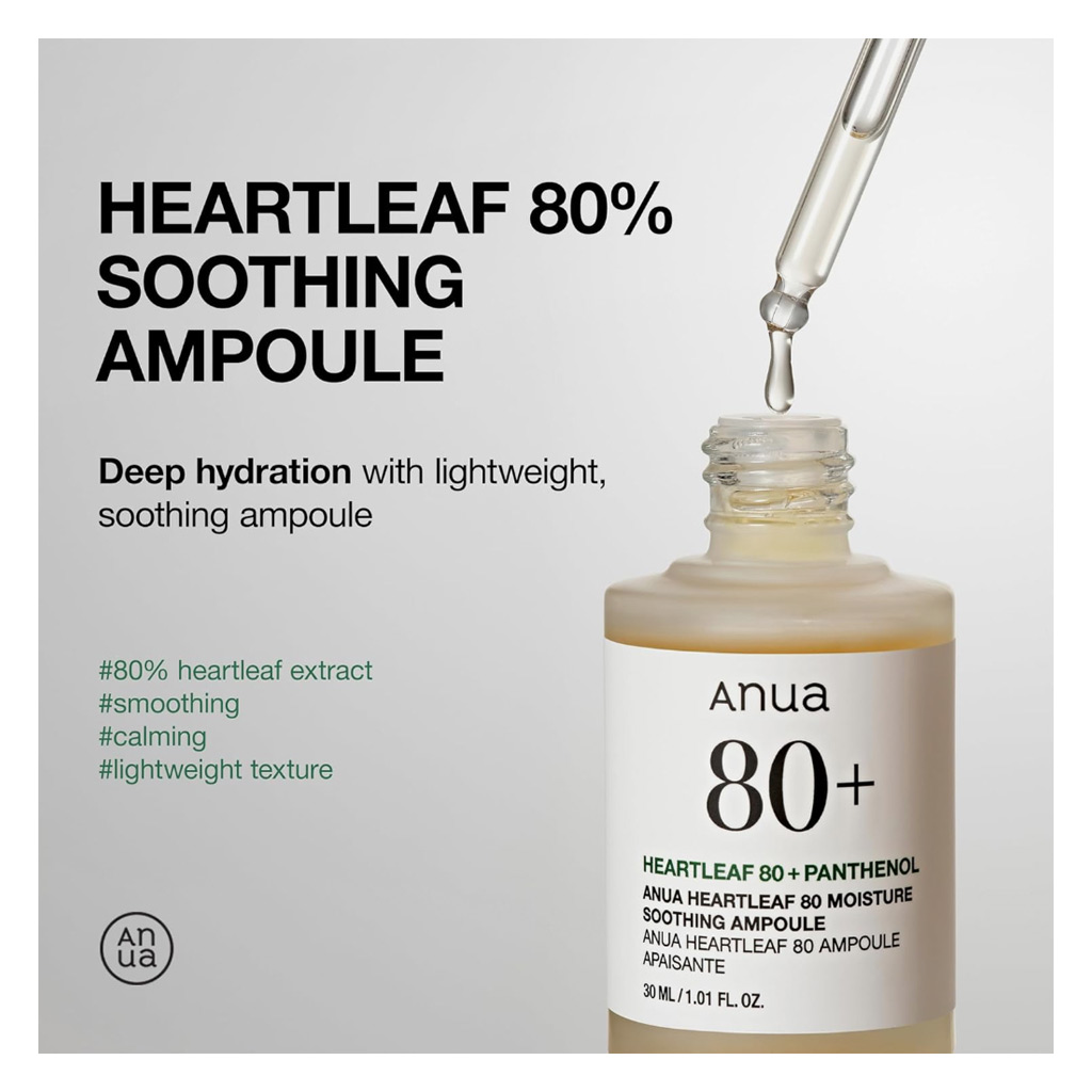 Anua Heartleaf 80 Moisture Soothing Facial Ampoule For Combination, Sensitive & Acne Prone Skin 30ml 