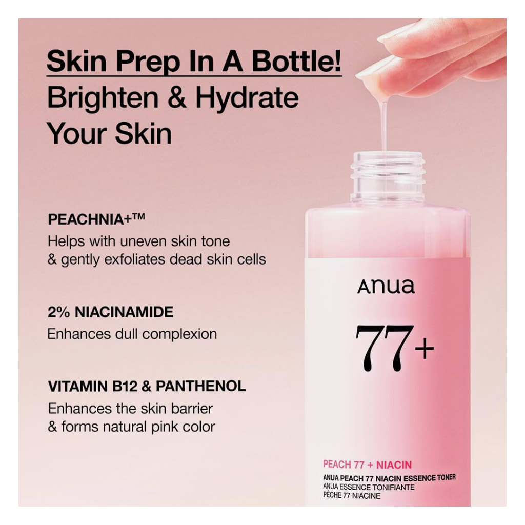 Anua Peach 77% Niacin Essence Facial Toner For Radiant & Plumping Skin 250ml 
