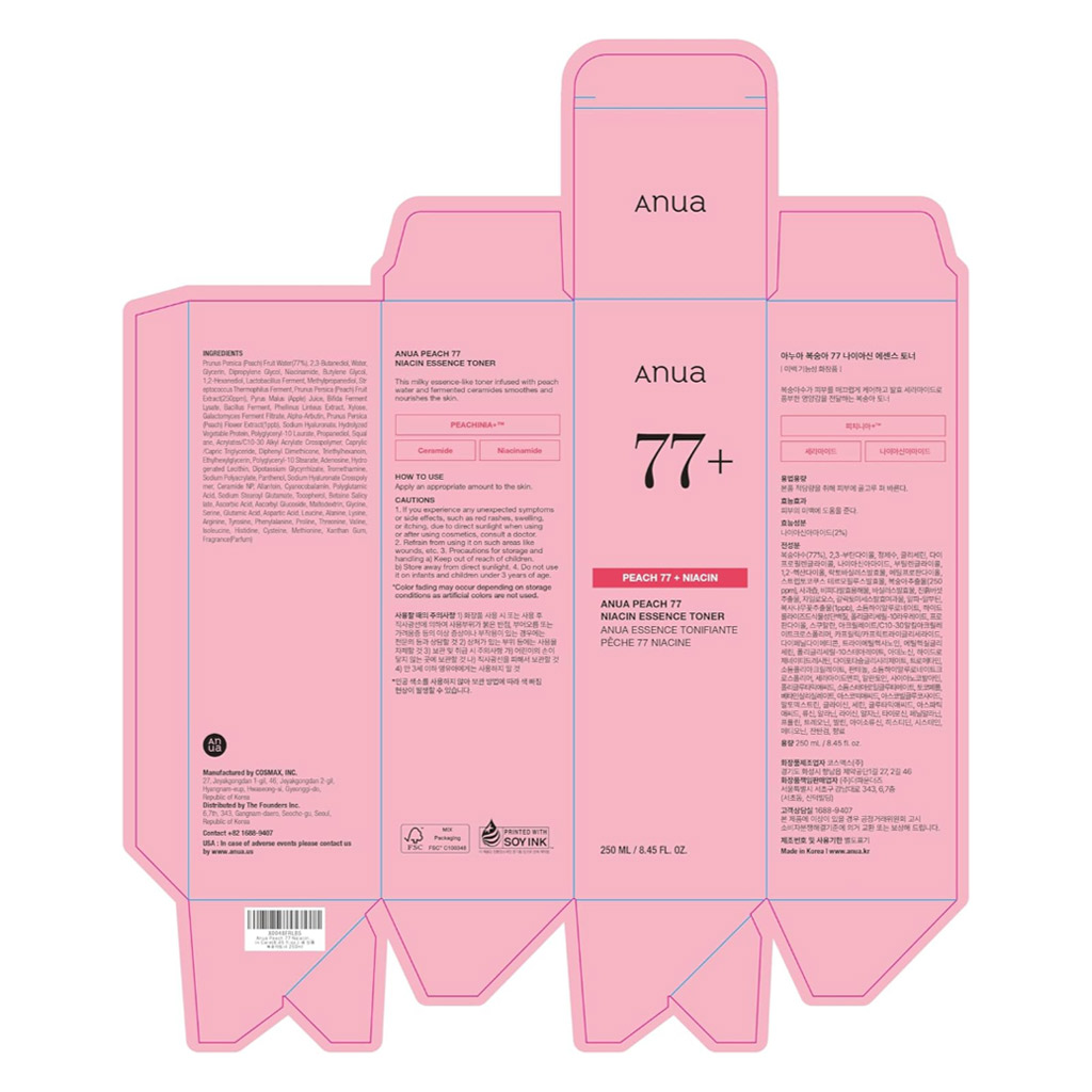 Anua Peach 77% Niacin Essence Facial Toner For Radiant & Plumping Skin 250ml 