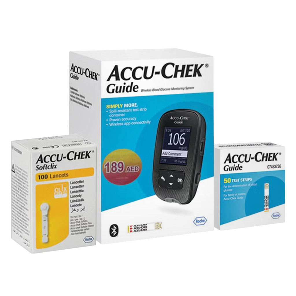Accu-Chek Guide Wireless Blood Glucose Monitoring System + Accu-Chek Softclix Lancet, Pack of 100's + Accu-Chek Guide Strips, Pack of 50's PROMO PACK