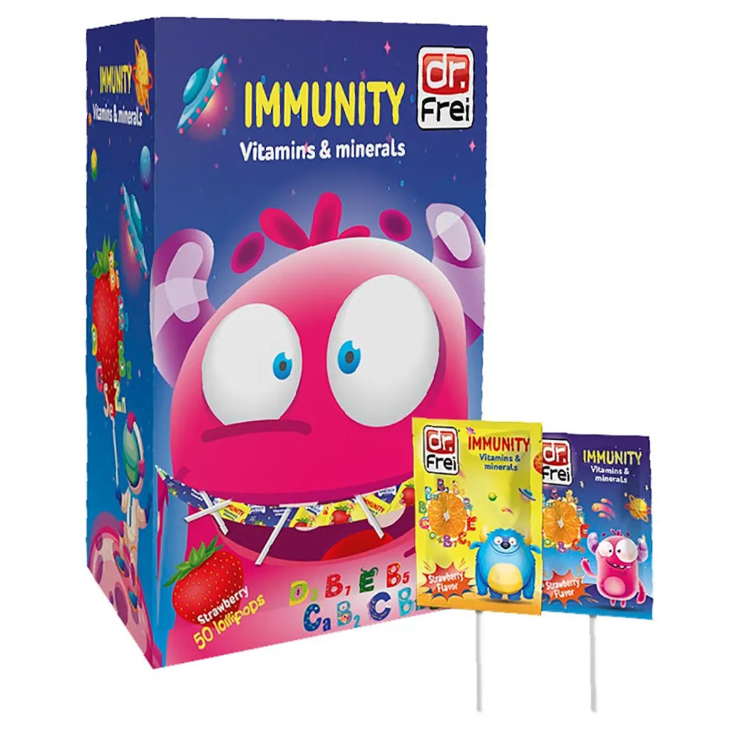 Dr. Frei Immunity Kids Vitamins & Minerals Lollipops Strawberry Flavor, Pack of 50’s