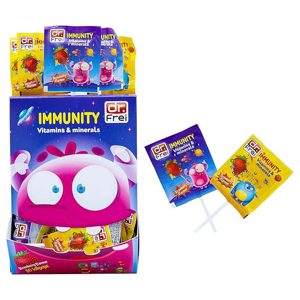 Dr. Frei Immunity Kids Vitamins & Minerals Lollipops Strawberry Flavor, Pack of 50’s