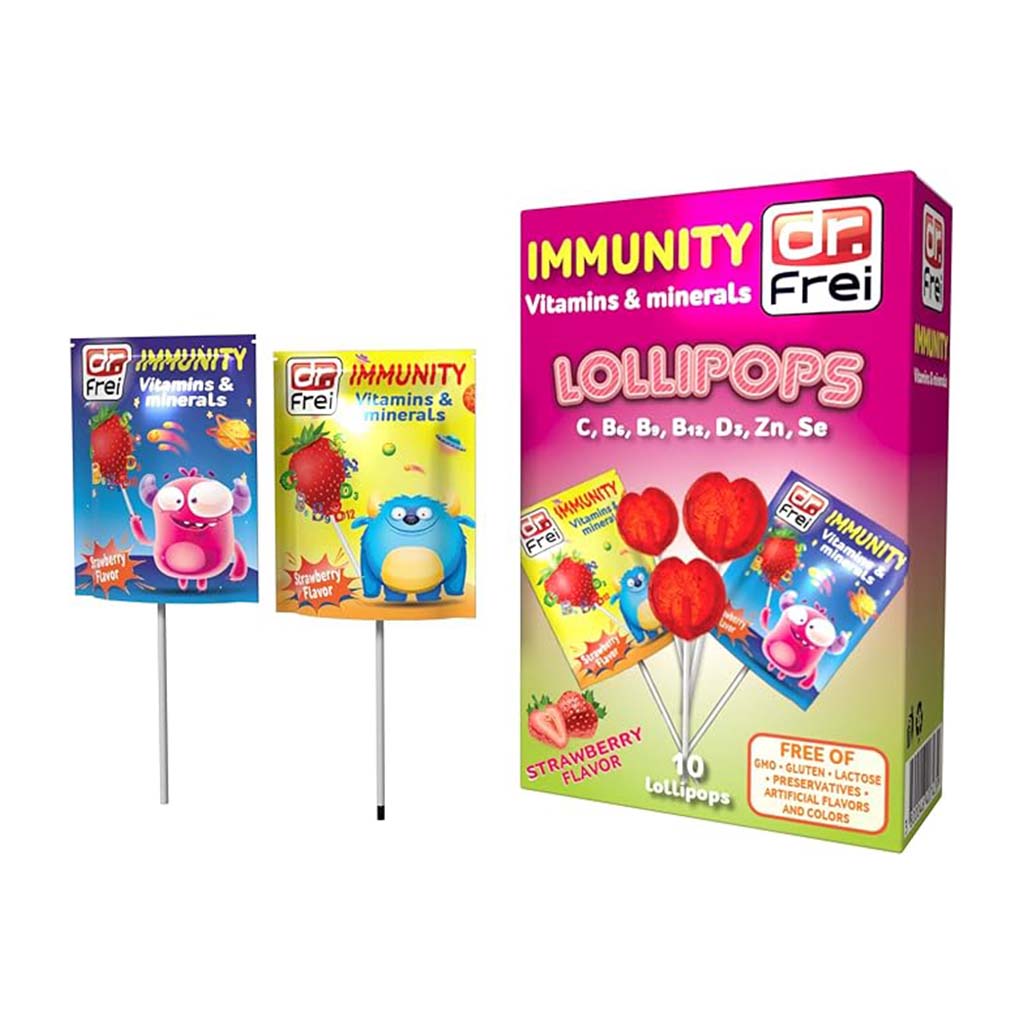 Dr. Frei Immunity Kids Vitamins & Minerals Lollipops Strawberry Flavor, Pack of 10’s
