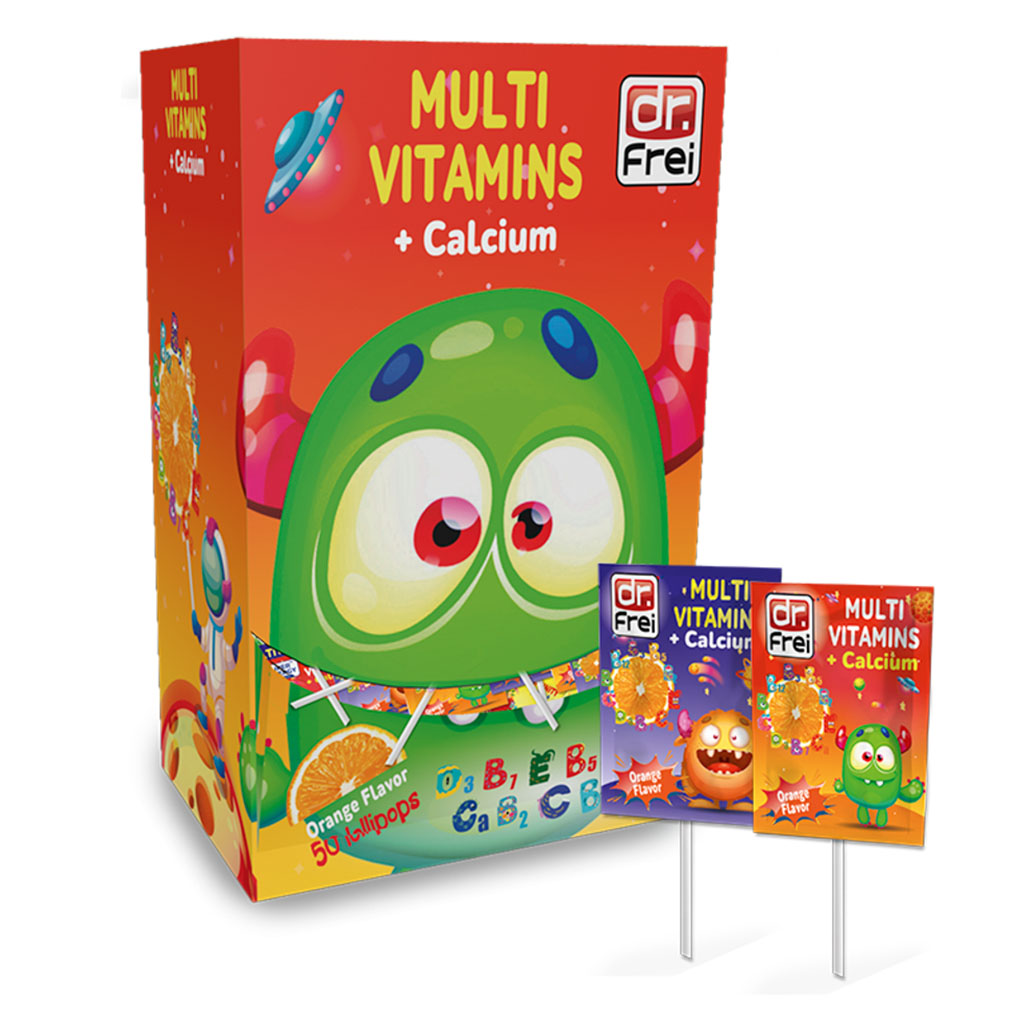 Dr. Frei Kids Multivitamins & Calcium Lollipops Orange Flavor, Pack of 50’s 
