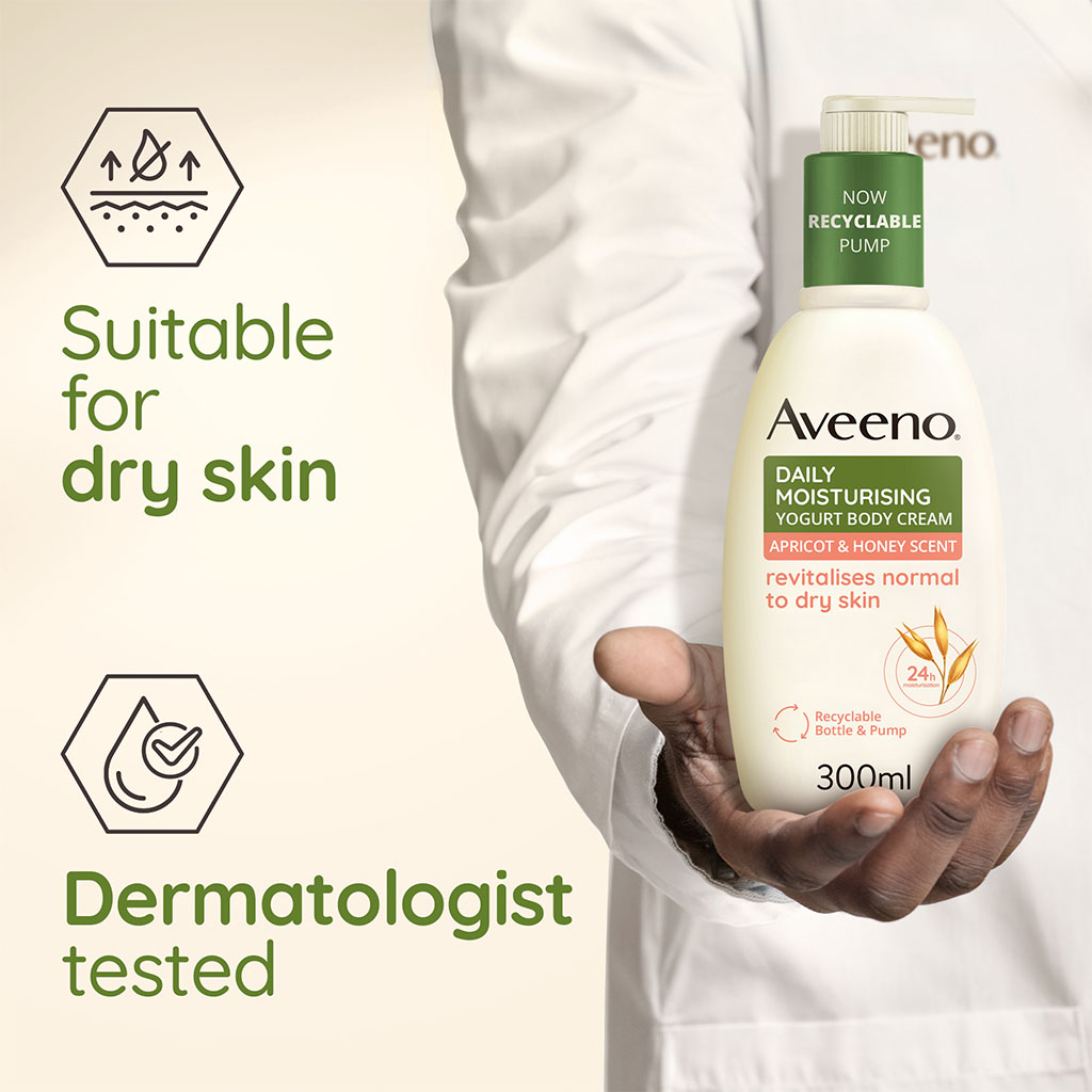 Aveeno Daily Moisturizing Yogurt Body Cream With Honey & Apricot Scent For Normal To Dry Skin 300ml