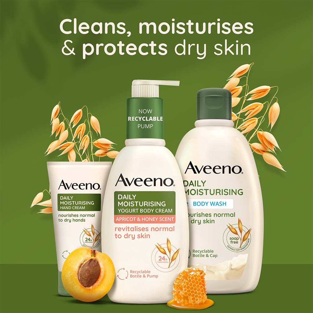 Aveeno Daily Moisturizing Yogurt Body Cream With Honey & Apricot Scent For Normal To Dry Skin 300ml