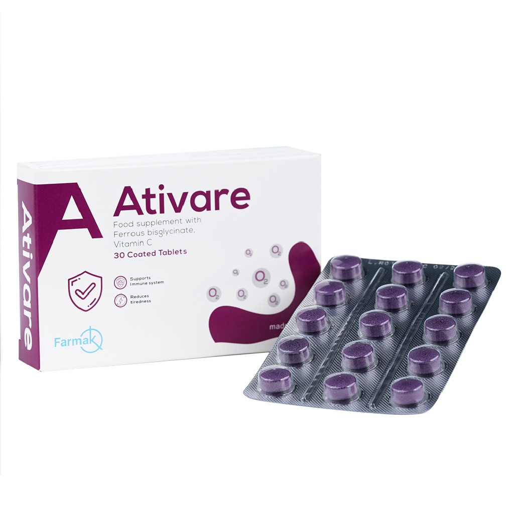 Ativare Ferrous Bisglycinate & Vitamin C, Iron Supplement Tablets, Pack of 30’s 