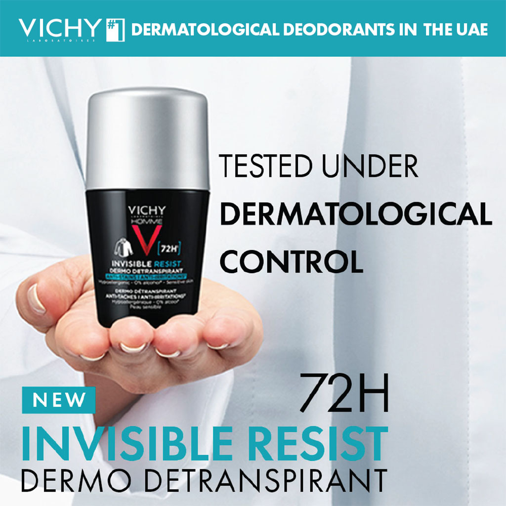 Vichy Homme 72 Hour Invisible Resist Dermo Detranspirant, Anti-Stains & Anti-irritation Deodorant Roll On For Men 50ml