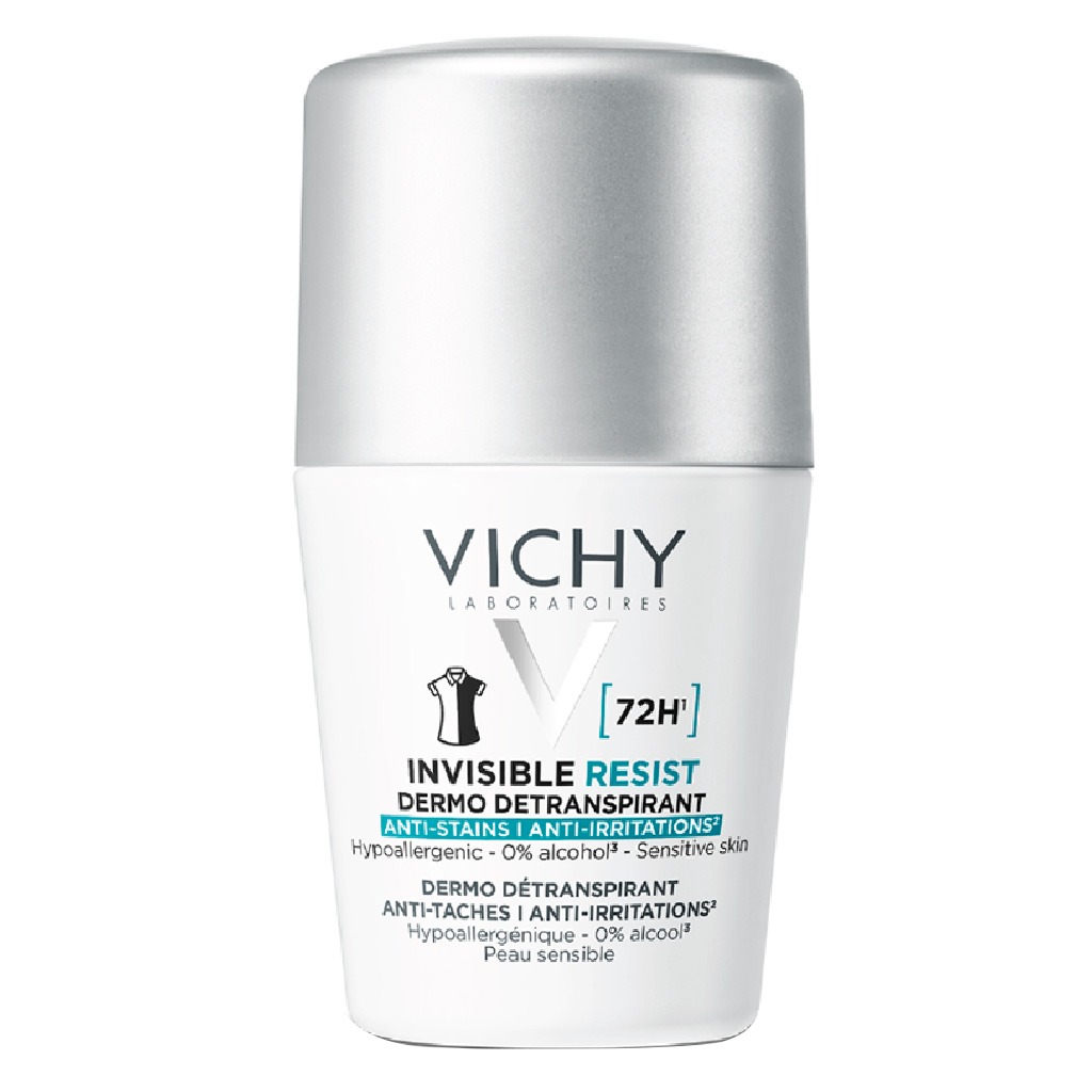 Vichy Homme 72 Hour Invisible Resist Dermo Detranspirant, Anti-Stains & Anti-irritation Deodorant Roll On For Women 50ml