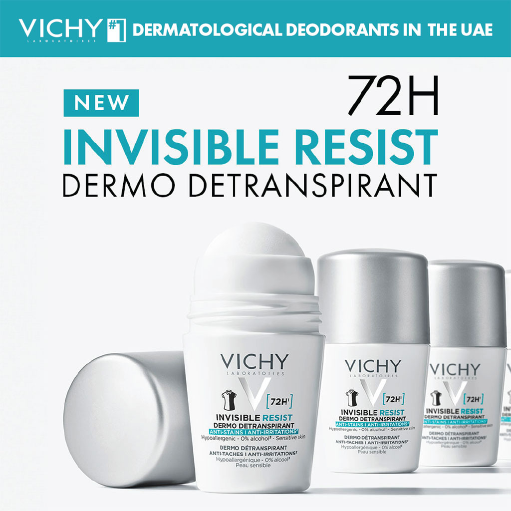 Vichy Homme 72 Hour Invisible Resist Dermo Detranspirant, Anti-Stains & Anti-irritation Deodorant Roll On For Women 50ml