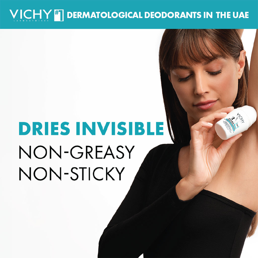 Vichy Homme 72 Hour Invisible Resist Dermo Detranspirant, Anti-Stains & Anti-irritation Deodorant Roll On For Women 50ml