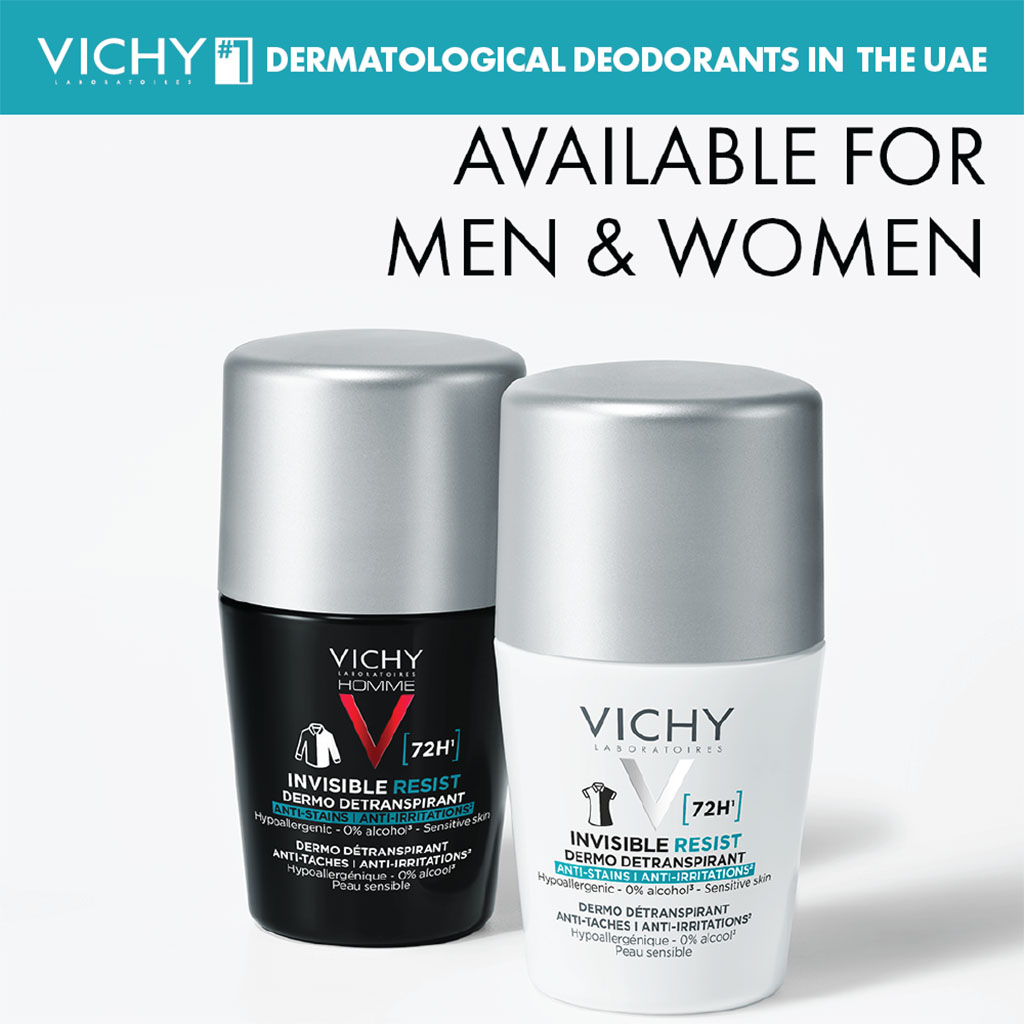 Vichy Homme 72 Hour Invisible Resist Dermo Detranspirant, Anti-Stains & Anti-irritation Deodorant Roll On For Women 50ml