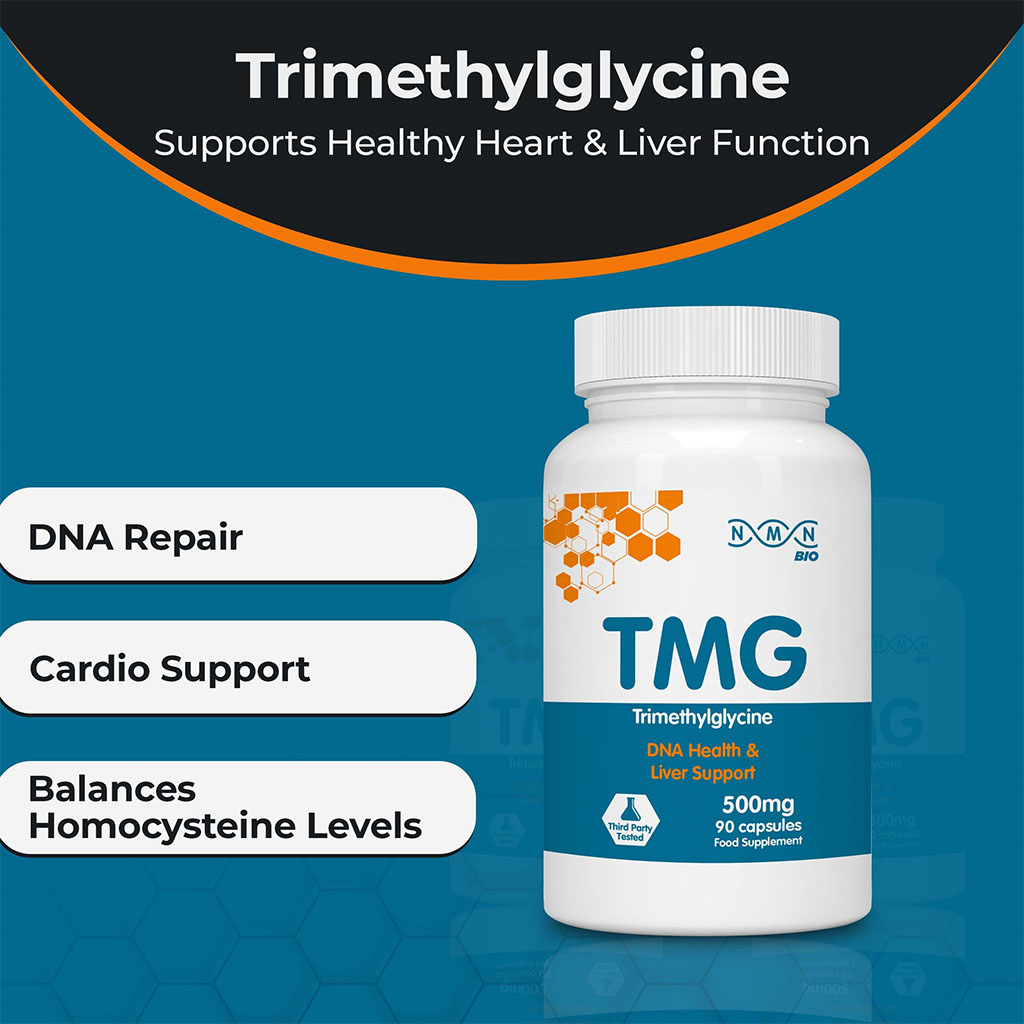 NMN Bio Trimethylglycine Capsules 500mg For DNA Health & Liver Support, Pack of 90’s