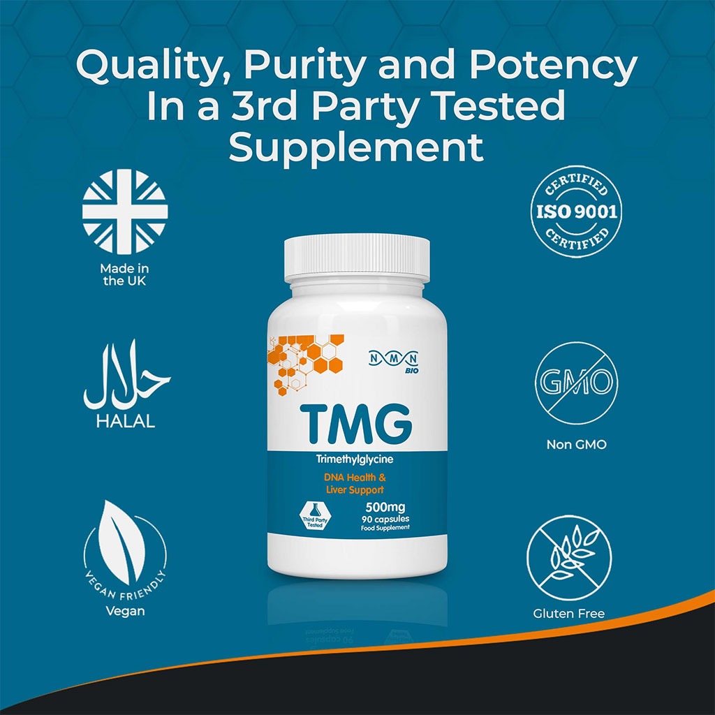 NMN Bio Trimethylglycine Capsules 500mg For DNA Health & Liver Support, Pack of 90’s