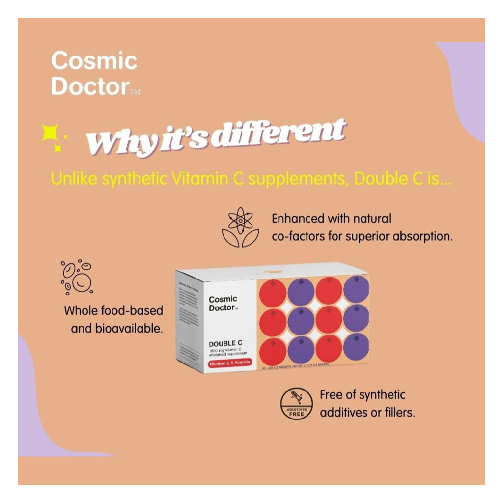 Cosmic Doctor Double C 1500mg Vitamin C Supplement Sachets Blueberry Acerola Flavour, Pack of 30's