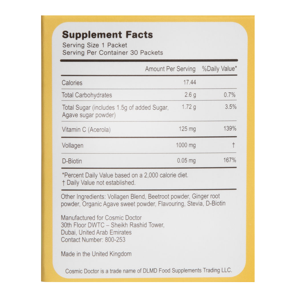 Cosmic Doctor Sparkling Vollagen Vegan Collagen Supplement Sachets, Yuzu Citrus Flavor, Pack of 30's