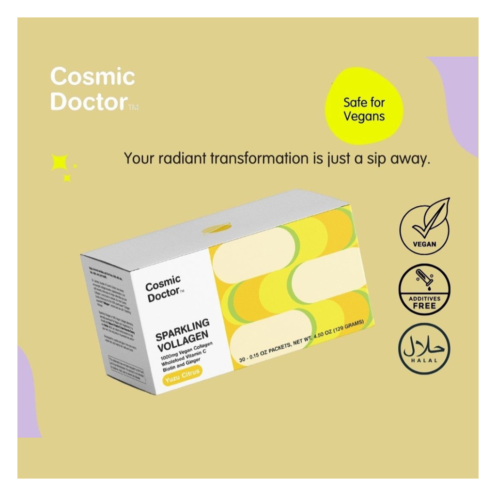 Cosmic Doctor Sparkling Vollagen Vegan Collagen Supplement Sachets, Yuzu Citrus Flavor, Pack of 30's