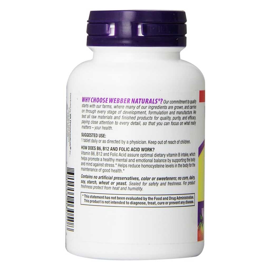 Webber Naturals Vitamin B6, B12 & Folic Acid Capsules, Pack of 90’s
