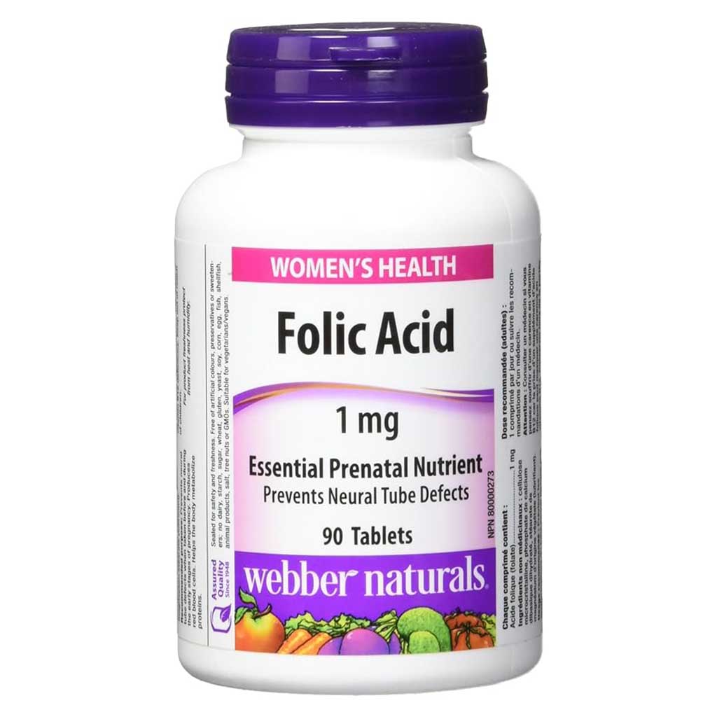 Webber Naturals Folic Acid 1mg Tablets, Pack of 90’s