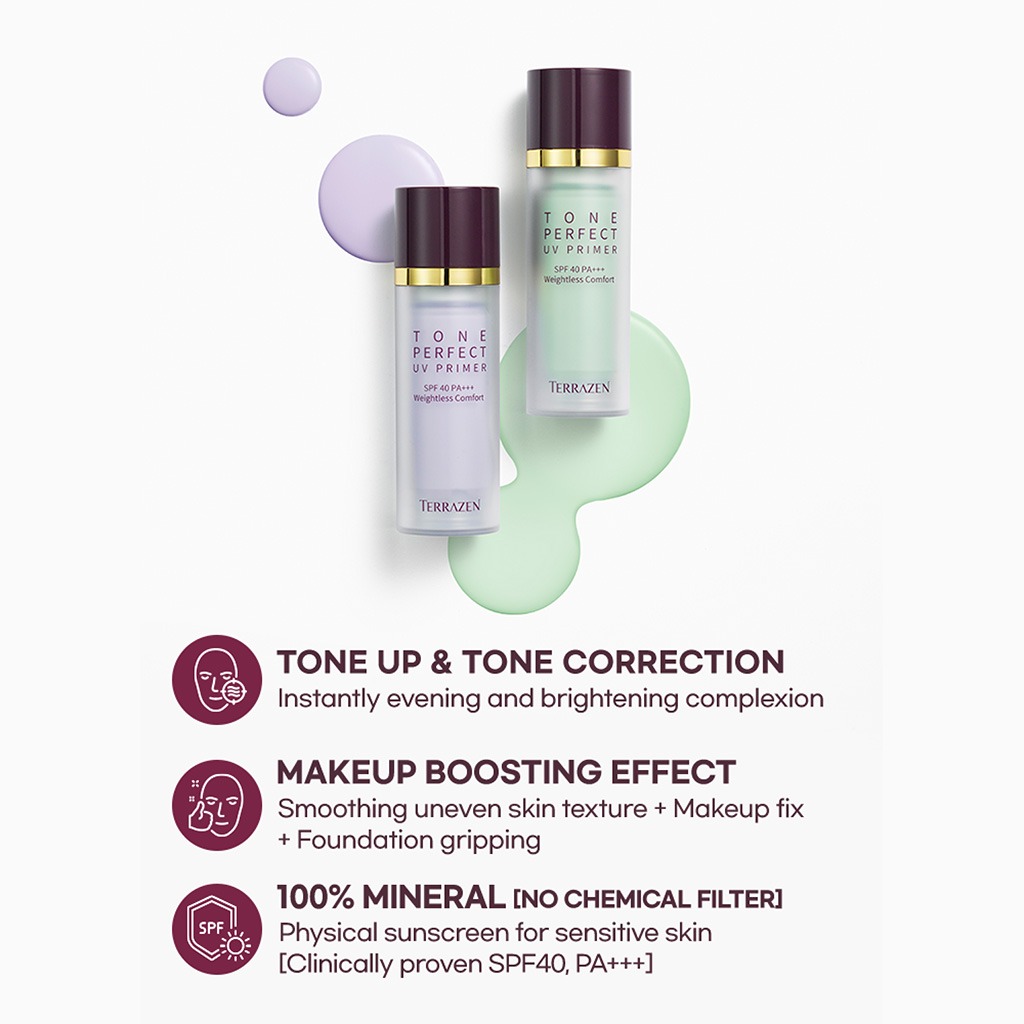 Terrazen Tone Perfect SPF40 & PA+++ UV Primer For Tone Correction, Purple Color 30ml