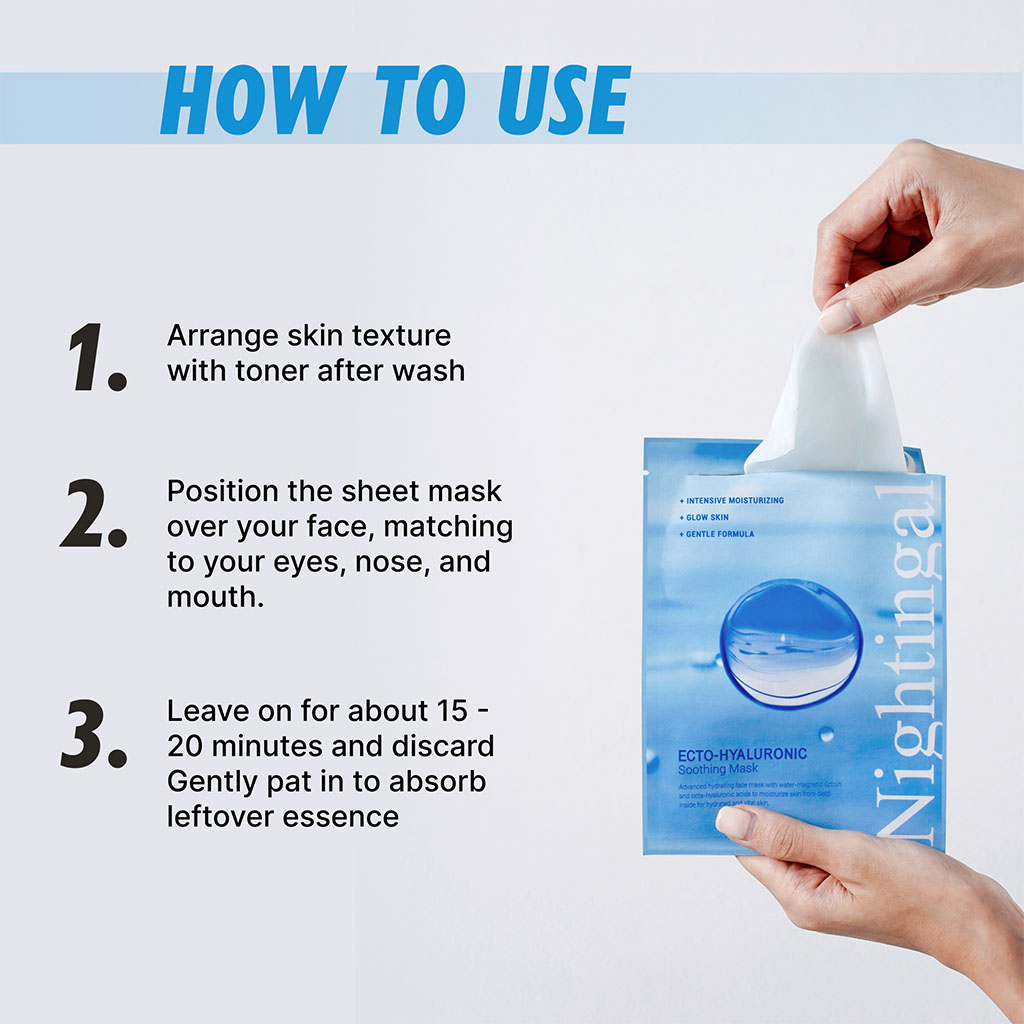 Nightingale Ecto Hyaluronic Soothing Face Sheet Mask For All Skin Types 27ml, Pack of 1’s