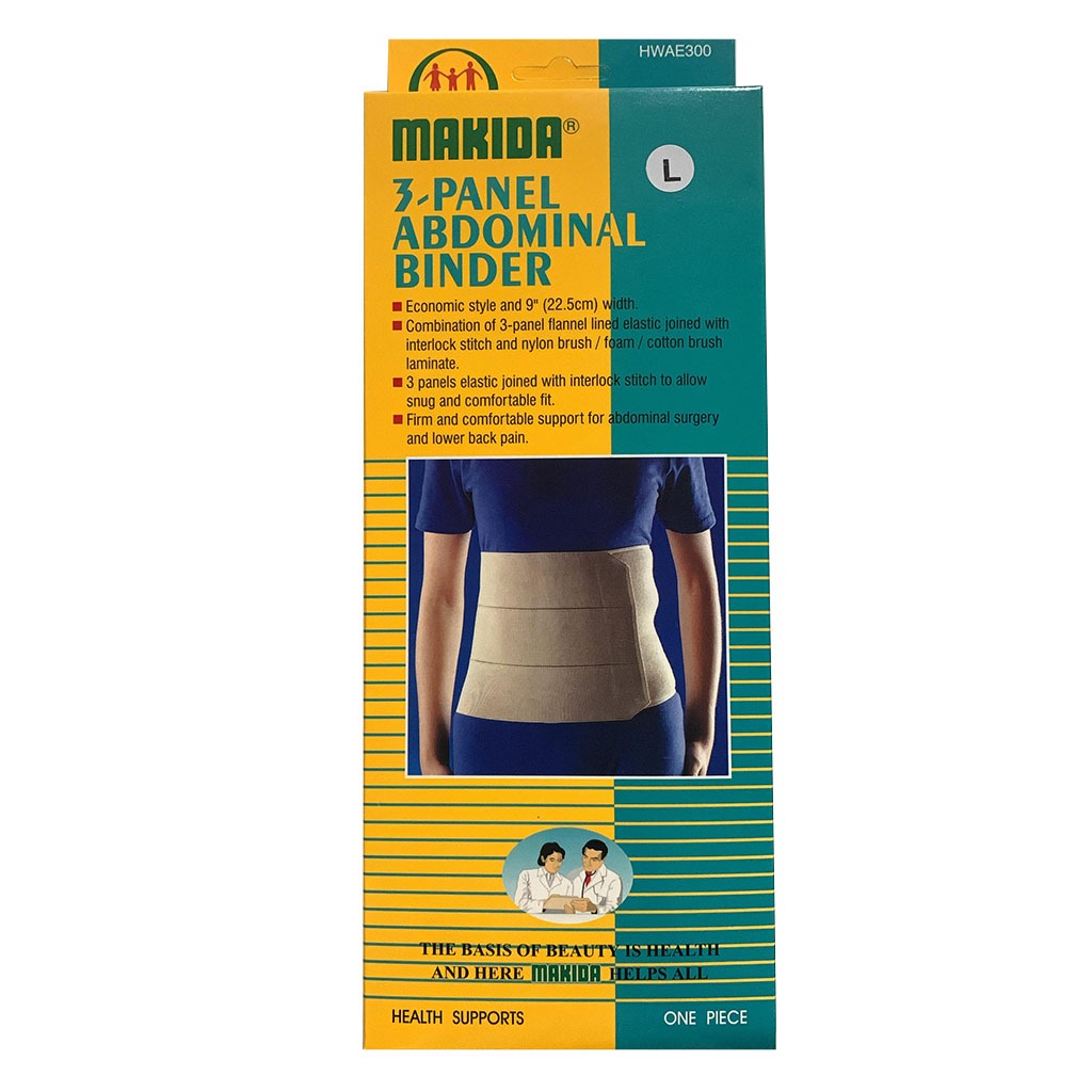 Makida 3-Panel Abdominal Binder HWAE3007B For Abdominal & Low Back Support, Size Large, Color -Beige 