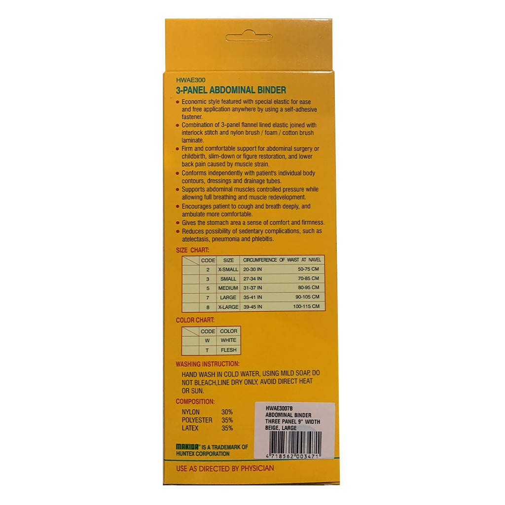 Makida 3-Panel Abdominal Binder HWAE3007B For Abdominal & Low Back Support, Size Large, Color -Beige 