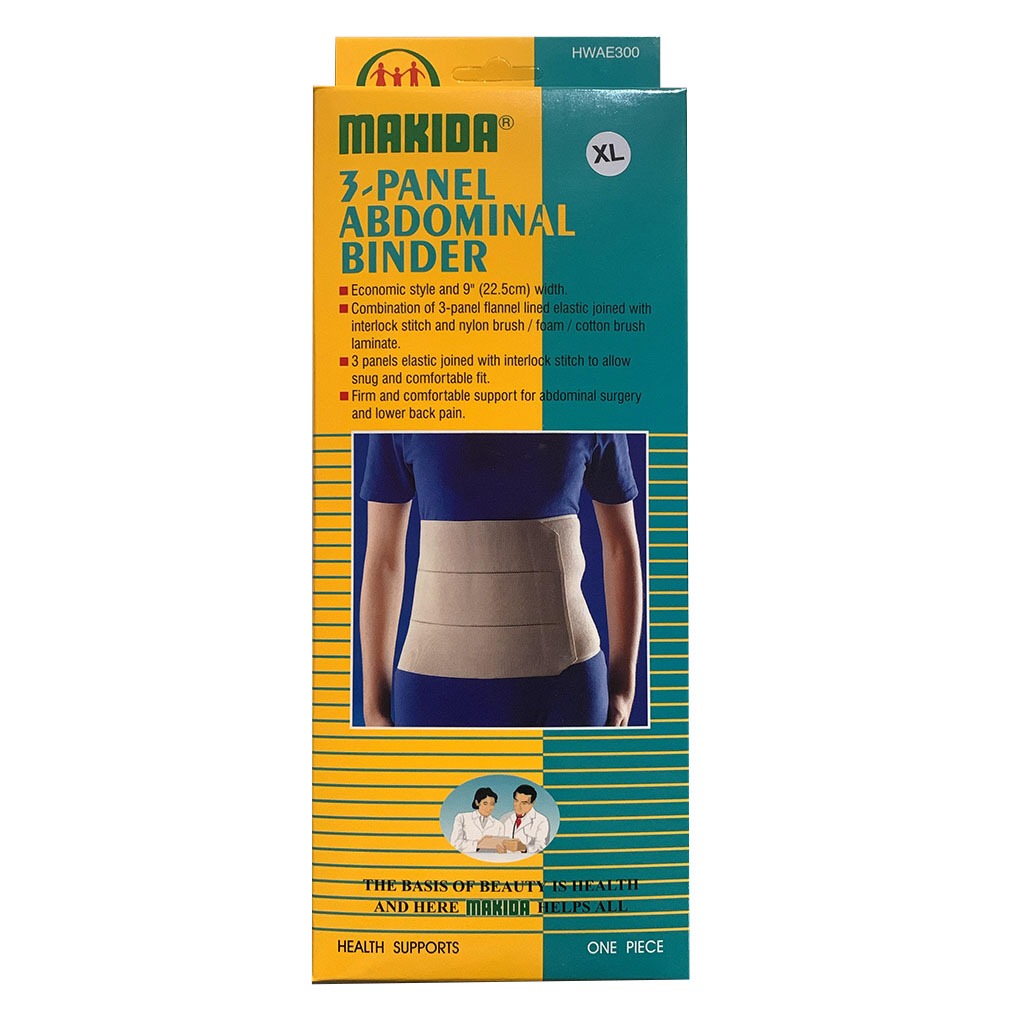 Makida 3-Panel Abdominal Binder HWAE3008B For Abdominal & Low Back Support, Size Extra Large (XL), Color -Beige 