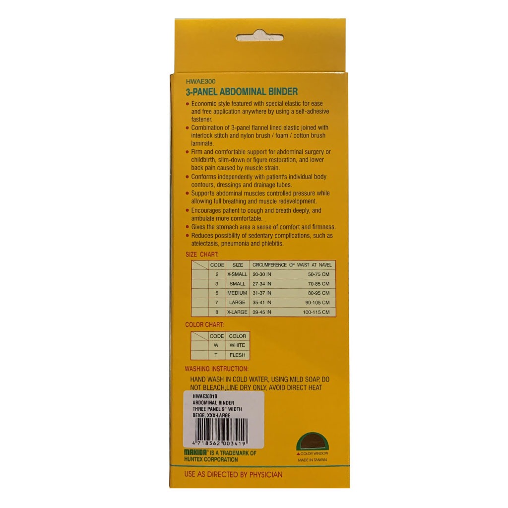 Makida 3-Panel Abdominal Binder HWAE3001B For Abdominal & Low Back Support, Size Triple Extra Large (3XL), Color -Beige 