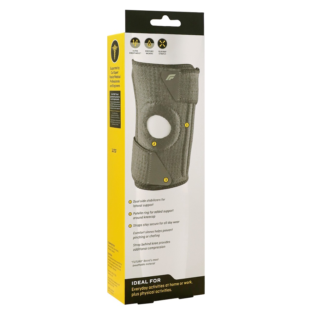 Futuro Adjustable Knee Stabilizer For Left/Right Knee, Firm Support, Grey Color, One Size, Pack of 1’s