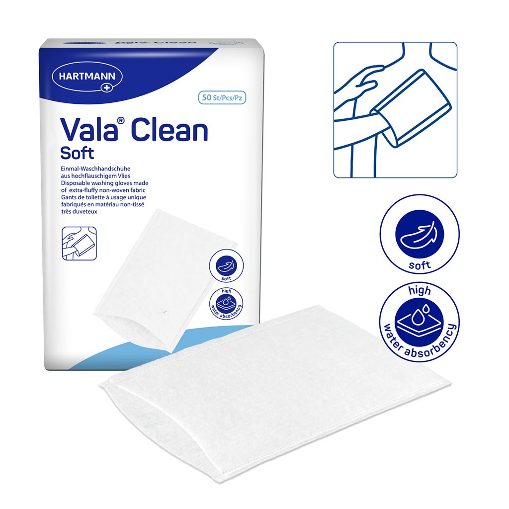 Hartmann MoliCare Vala Clean Soft Disposable Washing Gloves, Pack of 50’s