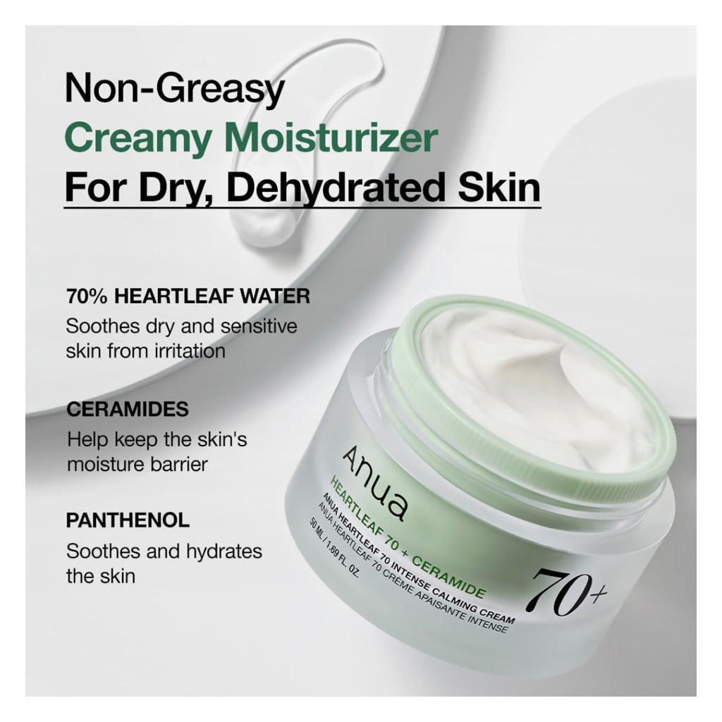Anua Heartleaf 70% Intense Calming Facial Cream For Dry & Sensitive Skin 50ml
