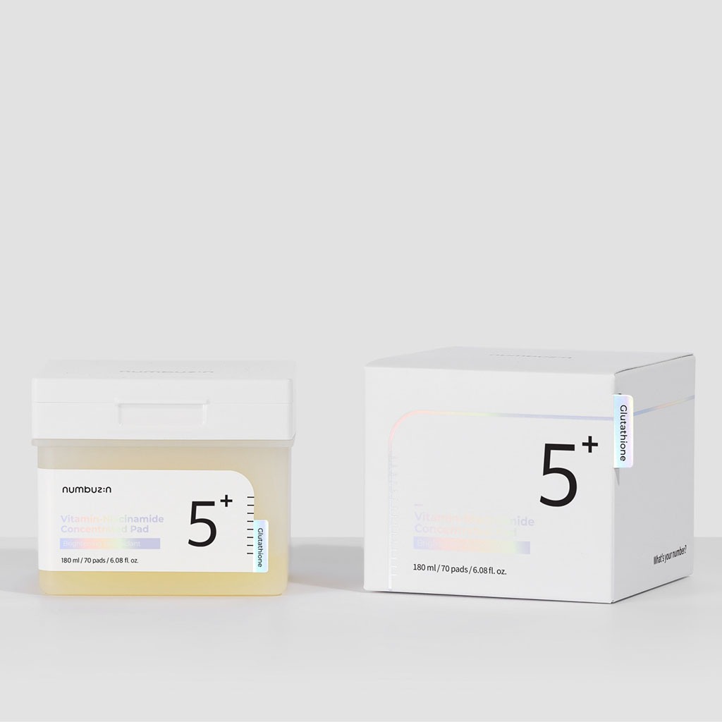 Numbuzin No 5+ Vitamin Niacinamide Concentrated Facial Pads With Glutathione 180ml, Pack of 70’s