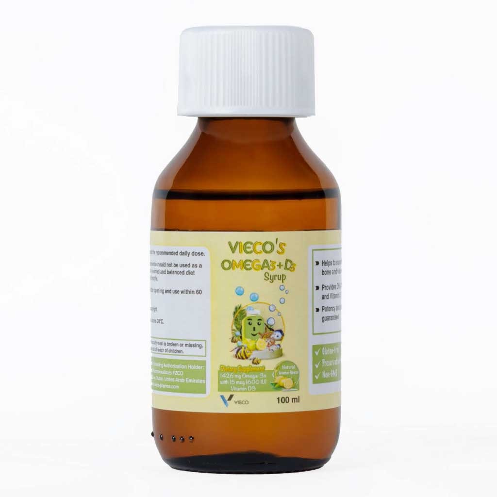 Vieco's Omega 3 + Vitamin D3 Lemon Flavoured Syrup For Kids 100ml