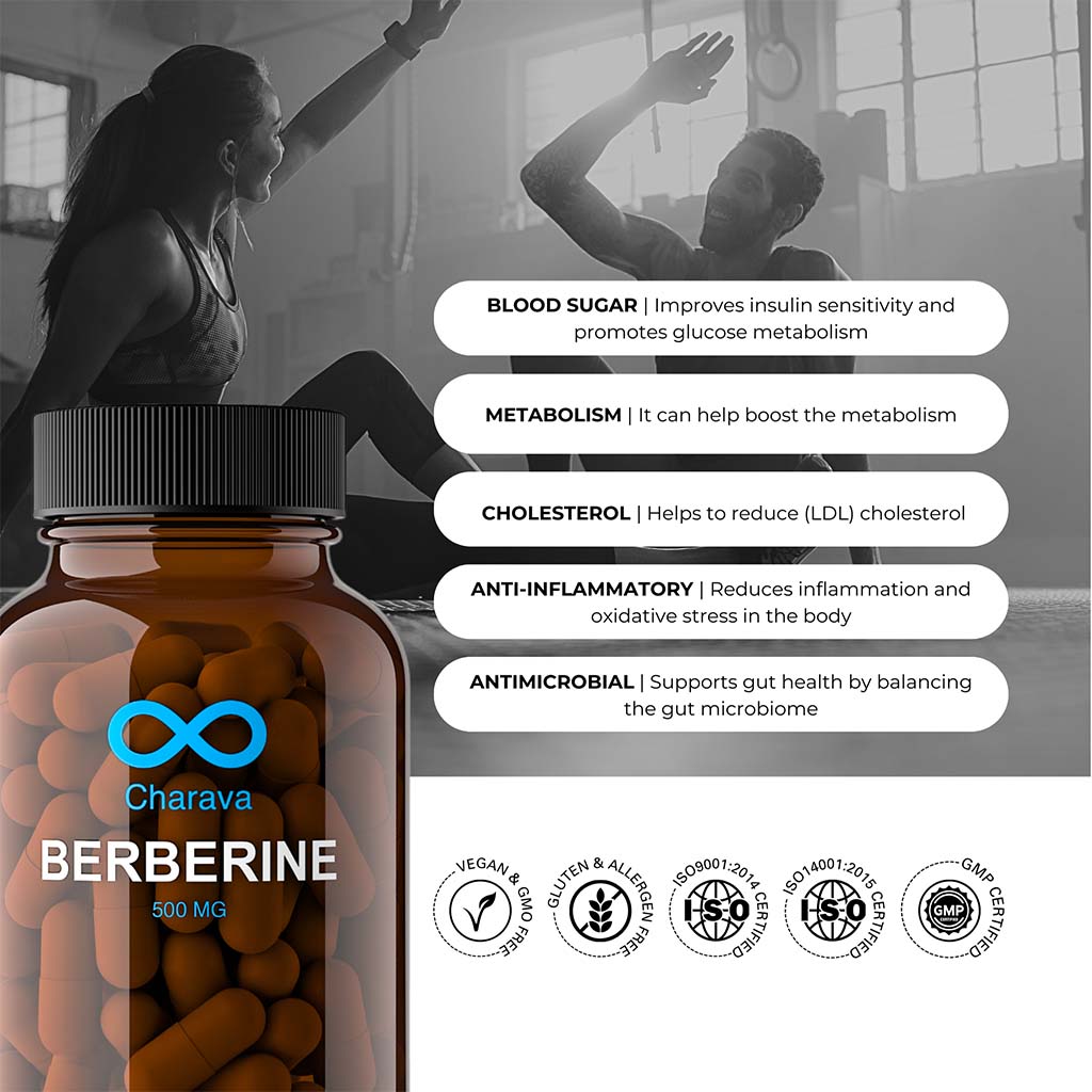 Charava Berberine 500mg Capsules For Diabetic Support & Heart Health, Pack of 60’s