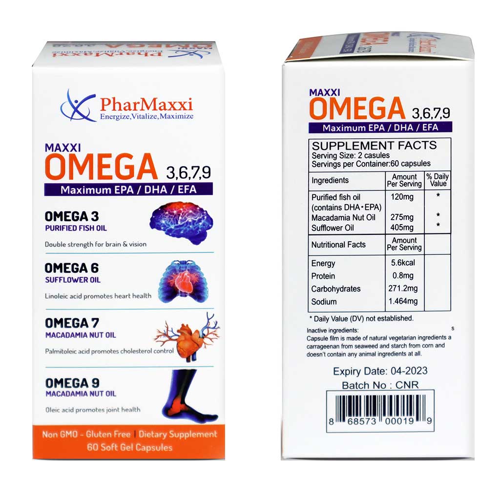 Pharmaxxi Maxxi Omega 3-6-7-9 Softgel Capsules For Whole Body Wellness, Pack of 60’s