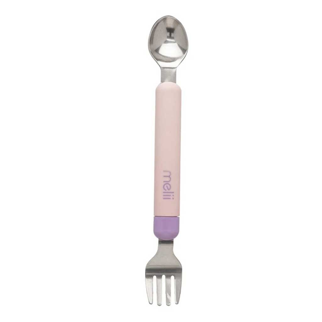 Melii Baby Feeding Spork On the Go Pink Spoon & Purple Fork For 12+ Months