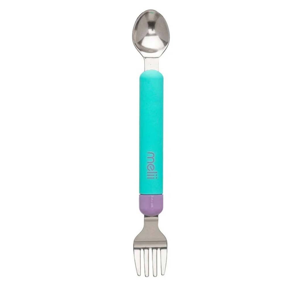 Melii Baby Feeding Spork On the Go Blue Spoon & Purple Fork For 12+ Months